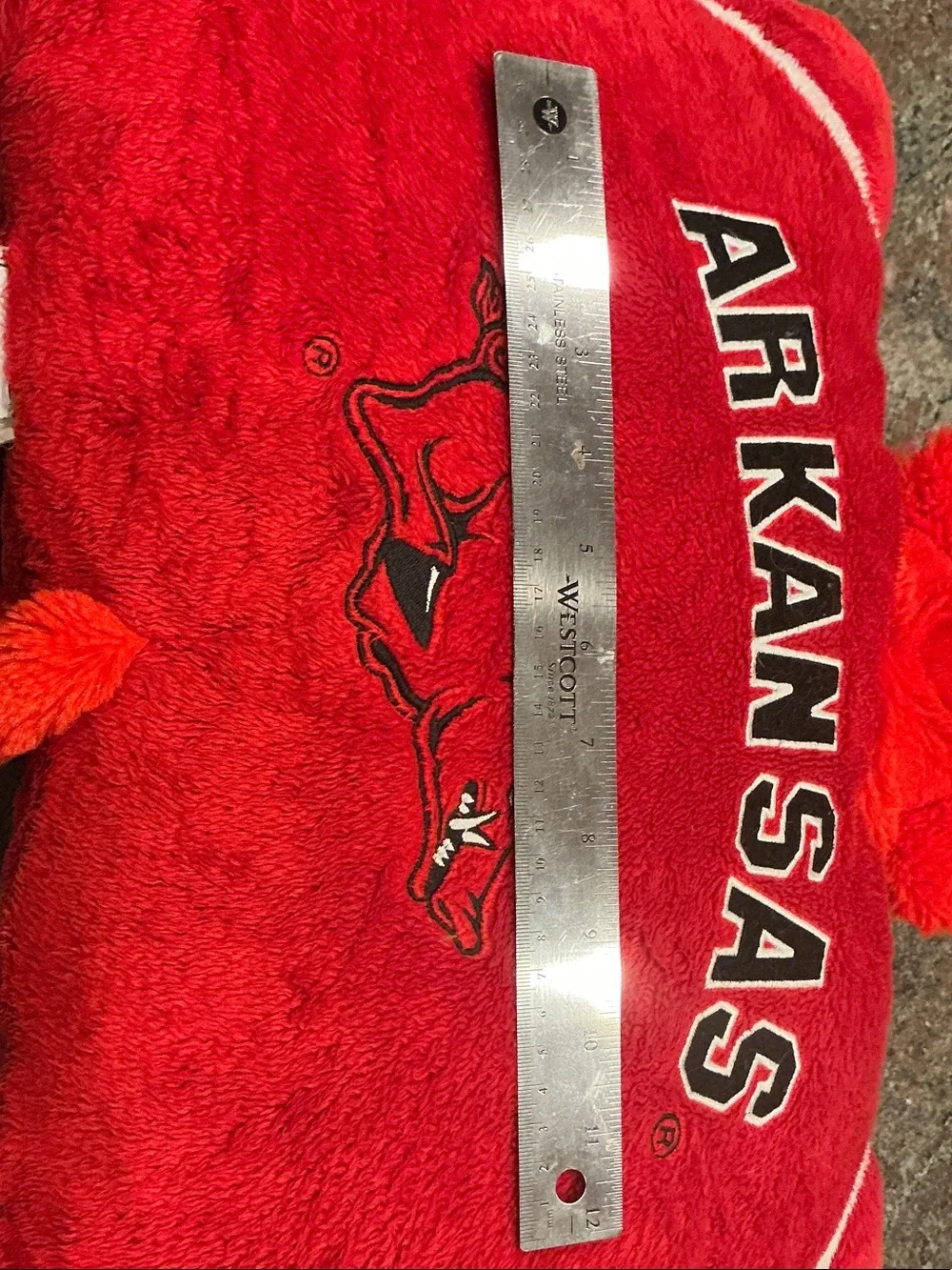 Arkansas Red Plush Accent Pillow with Mascot Head